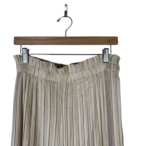 Zara Pleated Wide Leg Pants Womens S Cream High Rise Elastic Waist Minimalist - Picture 3 of 7